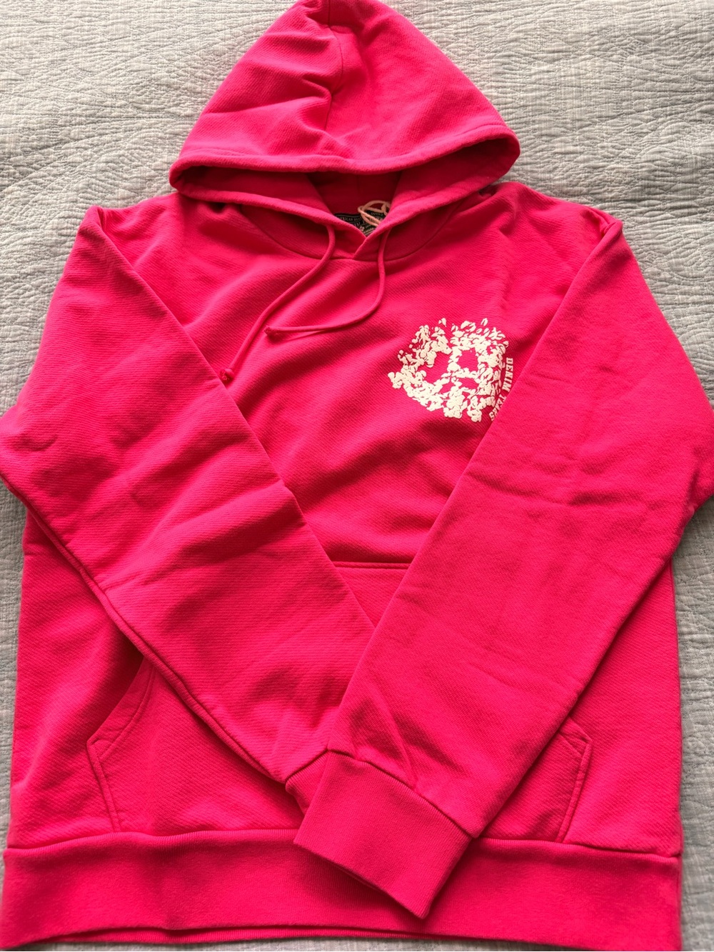 Men's Hot Pink Pullover Hoodie with White Chest Graphic